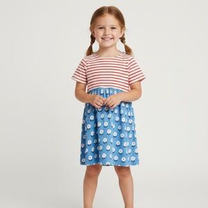 Mini Boden Sz 11-12T Floral Striped Cotton Girl’s Dress